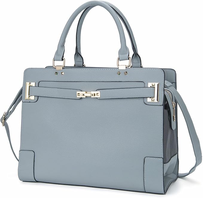 Fashion Pet Carrier Dog Cat Carrier Purse Soft-Sided Leather Handbag Pet Tote Bag for Small Dogs Puppy and Cats TSA Airline Approved (Grey)-PawvioPets