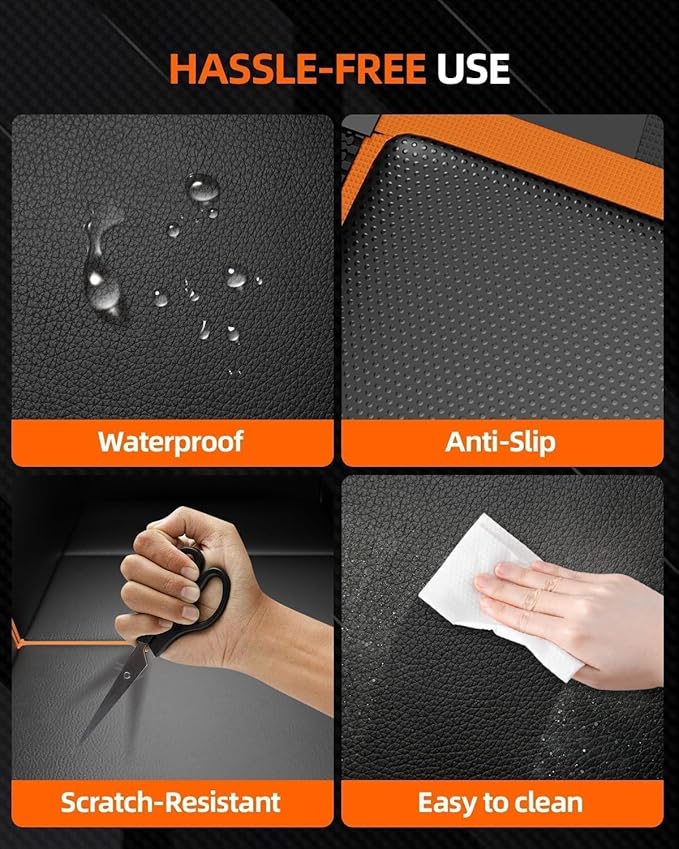 6-in-1 Leather Dog BackSeat Extender, Hard Bottom 40/60 Split Waterproof Car Back/Front Seat Cover, Rear Hammock Carseat Protector, Large Size Pet Mat for SUV/Truck/Cargo, Vehicle Bed Travel Accessory-PawvioPets