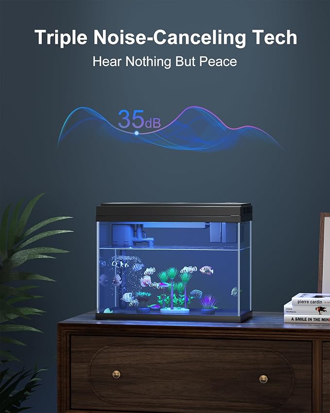 Fish Tank Aquarium Kit, 2.38 Gallon Beta Fish Aquariums, UHD Glass,Temperature Sensing, 7-Color Lighting Small Fish Tank for Kids/Desktop Decor-PawvioPets