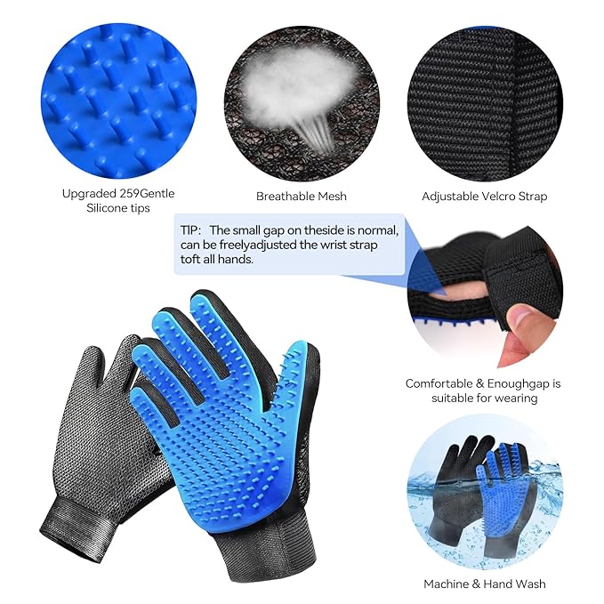 Dog & Cat Brush,Pet Grooming Kit 4PCS- Dog Brush for Shedding| A Pair Pet Hair Removal Gloves| Metal Comb for dog.Removes Undercoat, Loose Hair, Tangled, Dirt and Massages. All hair Types-PawvioPets
