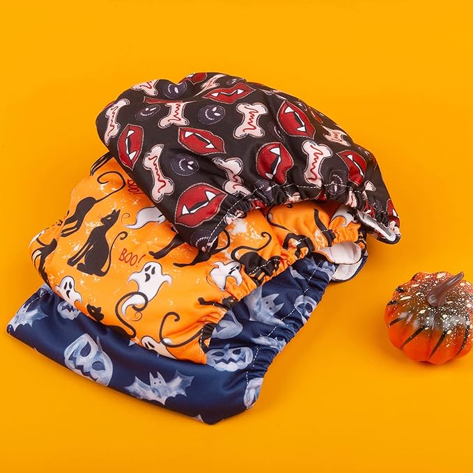 CuteBone Halloween Male Dog Diapers Belly Bands 3 Pack for Male Dogs Wraps Washable Doggie Pants DM22M-PawvioPets