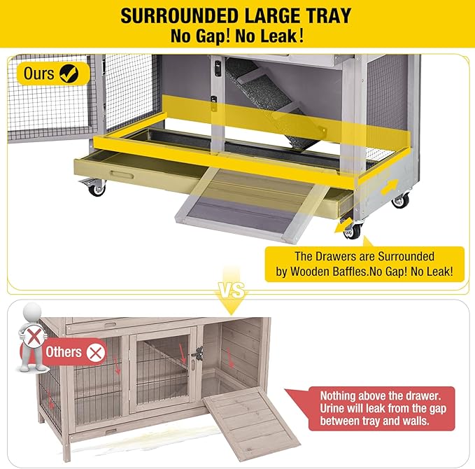 Aivituvin 36" Rabbit Hutch Bunny Cage Indoor Outdoor Guinea Pig Cage 2 Story Wth 2 Tray, Trap Door, Wheels-PawvioPets
