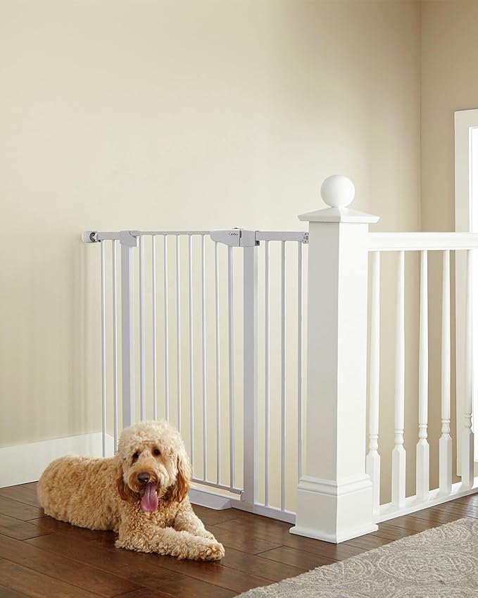 Cumbor 36" Extra Tall Baby Gate for Dogs and Kids with Wide 2-Way Door, 29.7"- 46" Width, and Auto Close Personal Safety for Babies and Pets, Fits Doorways, Stairs, and Entryways, White-PawvioPets
