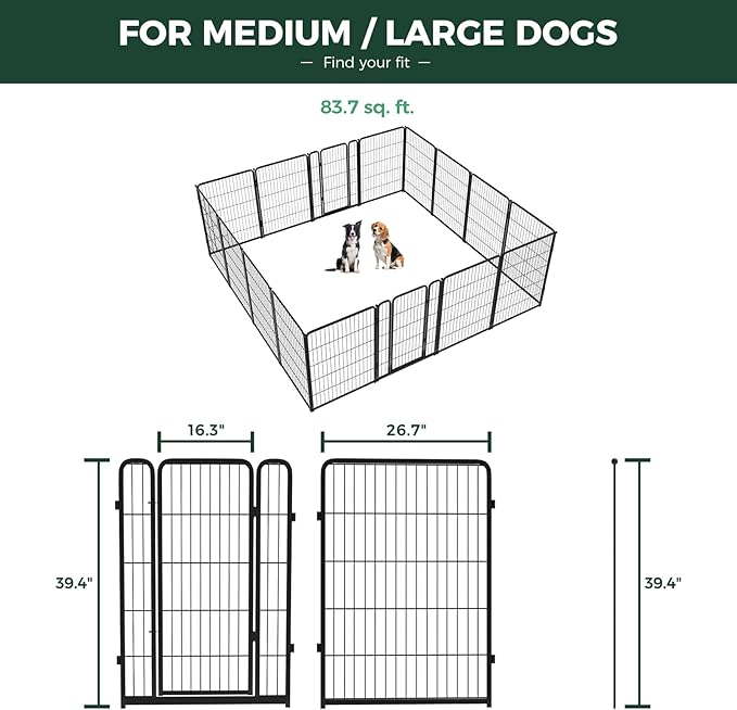 FXW Homeplus Unleashed Indoor Dog Playpen - Stress-Free and Safe Play, Heavy Duty 40 Inch 16 Wire Panels Dog Pen for Medium and Large Dogs, Black│Patented-PawvioPets
