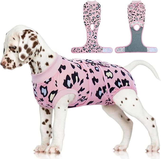 FUAMEY Recovery Suit for Dogs After Surgery,Soft Breathable Dog Bodysuit E-Collar & Cone Alternative Surgical Suit,Male Female Dog Neuter Spay Suits Anti Licking Wounds Onesie Pink Leopard S-PawvioPets