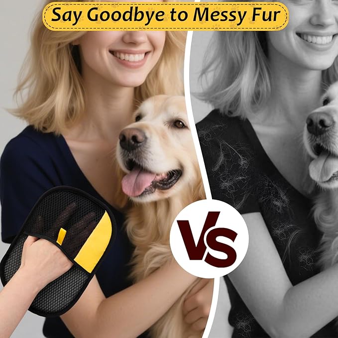 3 Pcs Pet Hair Removal Glove Set, Reusable Electrostatic Pet Hair Remover with Hair Remover Brush and Pet Comb, Upgrade Efficient Cats&Dogs Grooming Gloves for Clothes Furniture Carpet Seat-PawvioPets