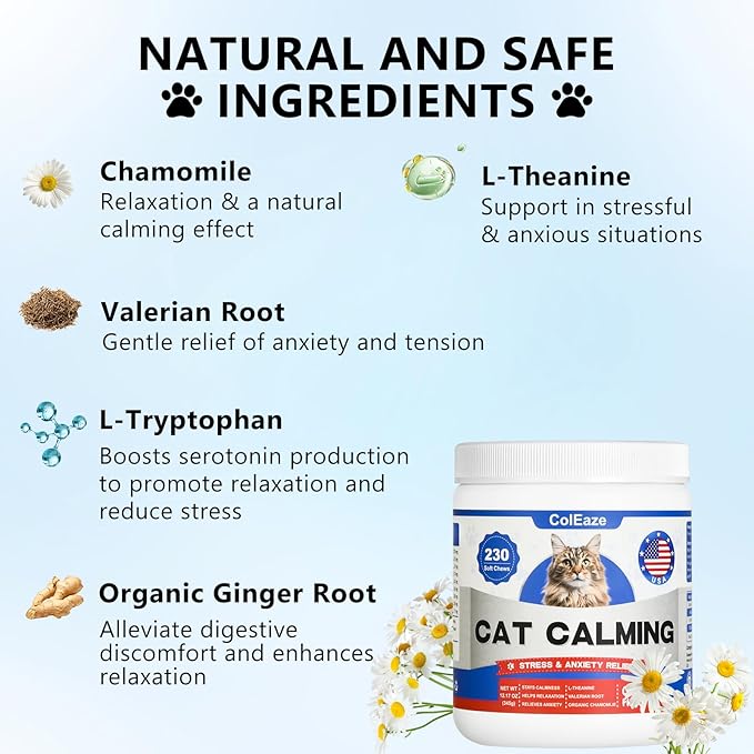 Calming Chews for Cats, Cat Calming Treats - Cat Anxiety Relief, Helps Reduce Stress & Promotes Relaxation for Travel, Boarding, Vet Visits, Separation Anxiety - Chicken (230 Soft Chews)-PawvioPets