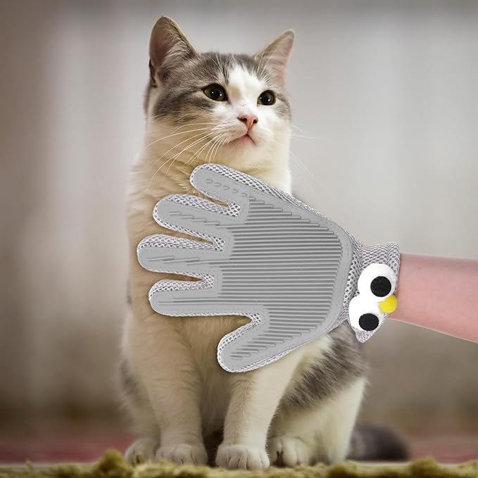 2 in 1 Pet Grooming Glove for Cats & Dogs, Efficient Deshedding Brush Pet Long Short Fur Removal Glove, Gentle Massaging Puppy Kitten Bathing Grooming Brush Tool, Easy Clean Floating Hair Mitt-PawvioPets