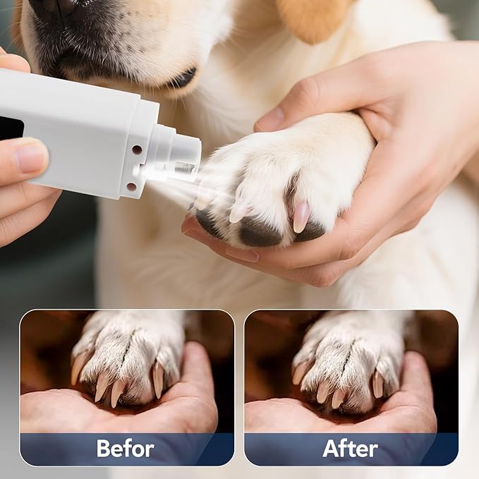 Dog Nail Grinder with 4-Speeds,Pet Claw Trimmers with 2 Modes Lighting UV, Nail Clippers for Small Medium and Large Dogs and Cats, Animal Nail Care,Grooming (White)-PawvioPets