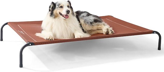 Bedsure Outdoor Elevated XL Dog Bed, Portable Indoor & Outdoor Cooling Raised Cot Pet Hammock Bed with Skid-Resistant Feet, Frame with Breathable Mesh, Terracotta, 54 inches-PawvioPets