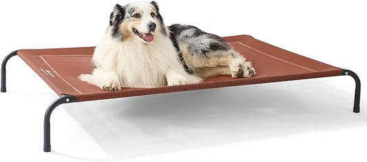 Bedsure Outdoor Elevated XL Dog Bed, Portable Indoor & Outdoor Cooling Raised Cot Pet Hammock Bed with Skid-Resistant Feet, Frame with Breathable Mesh, Terracotta, 54 inches-PawvioPets