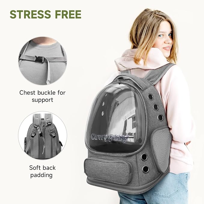 Cat Backpack Carrier, Breathable Cat Carrier Large Space Bubble Pet Backpack for Kitty Small Dog up to 12lbs, Transparent & Foldable Pet Carrier for Travel Hiking-PawvioPets