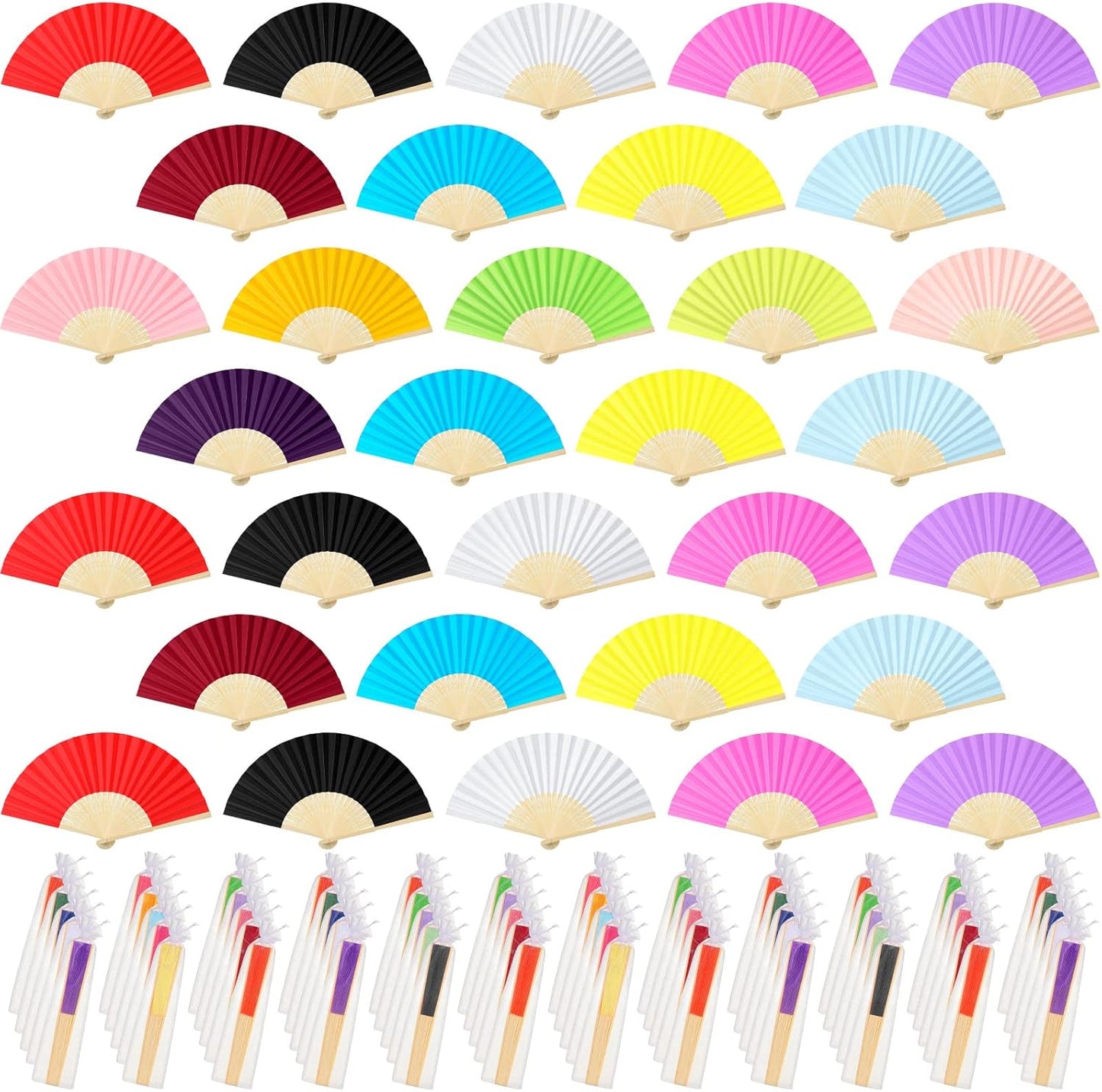 80 Pieces Paper Hand Fan and Organza Hand Fan Bags Bamboo Folded Hand Fan Paper Handheld Fans for Wedding Party and Home Decoration Church Wedding Gift, Party Favors, DIY Decoration(Multicolor)