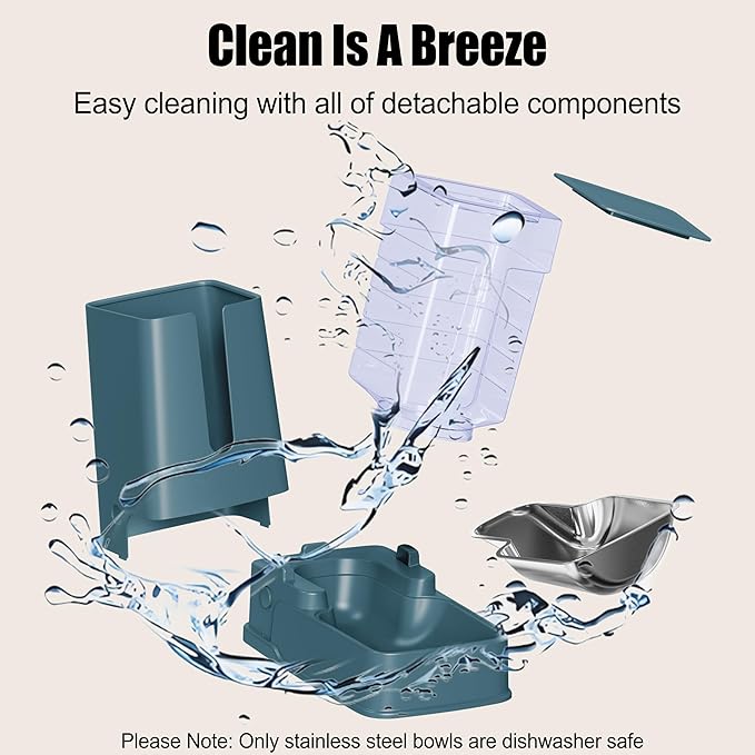 Automatic Cat Feeder and Cat Water Dispenser Set with Stainless Steel Bowls Gravity Dog Feeder for Small Medium Big Dog Pets Puppy Kitten, 3.8L x 2 (Cyan)-PawvioPets