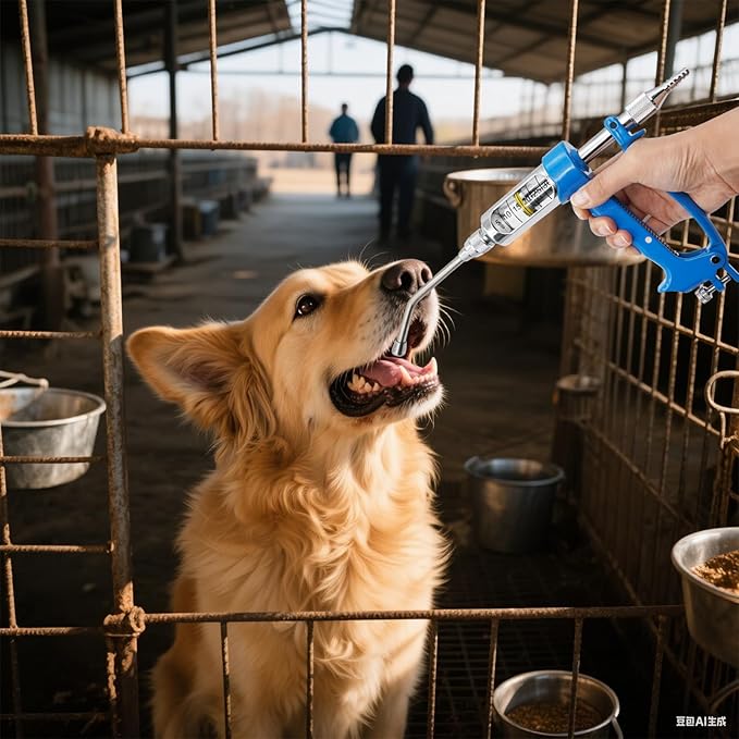 20ML Veterinary Metal Feeding Gun, Continuous Drench Gun Dosing Device Veterinary Adjustable Medicine Dispenser Husbandry Autonomous Feeding Tool, for Pig Cow, Sheep, Horse (Blue, 20ML No Bottle)-PawvioPets