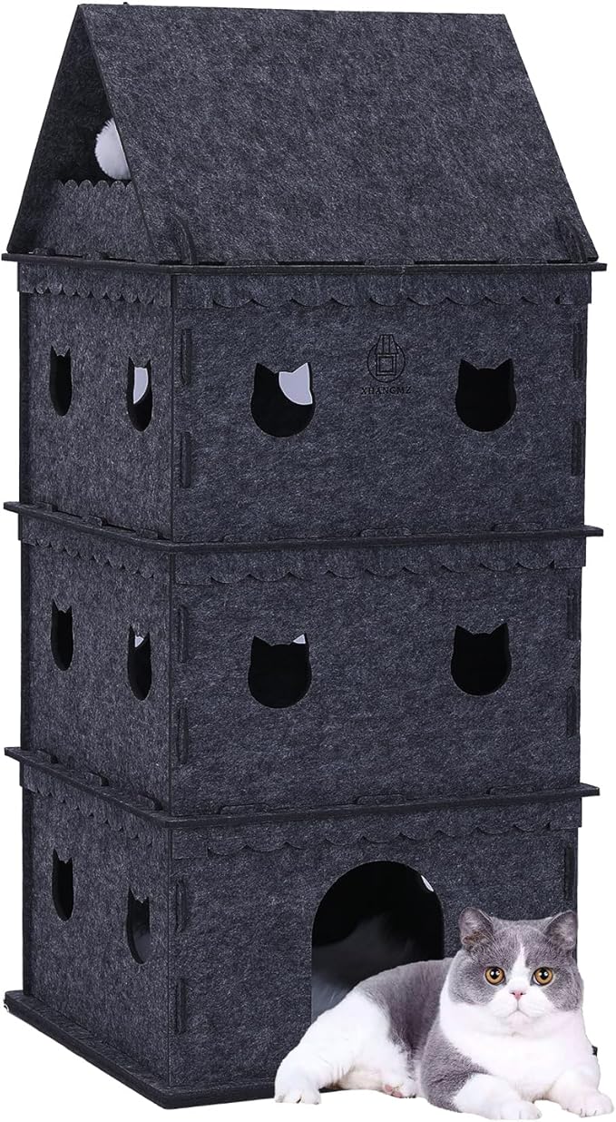 4-Tier Indoor Cat Apartment，Cozy Pet Cat Bed, Hideaway, and Sturdy Cat Castle for Multiple and Large Cats-PawvioPets