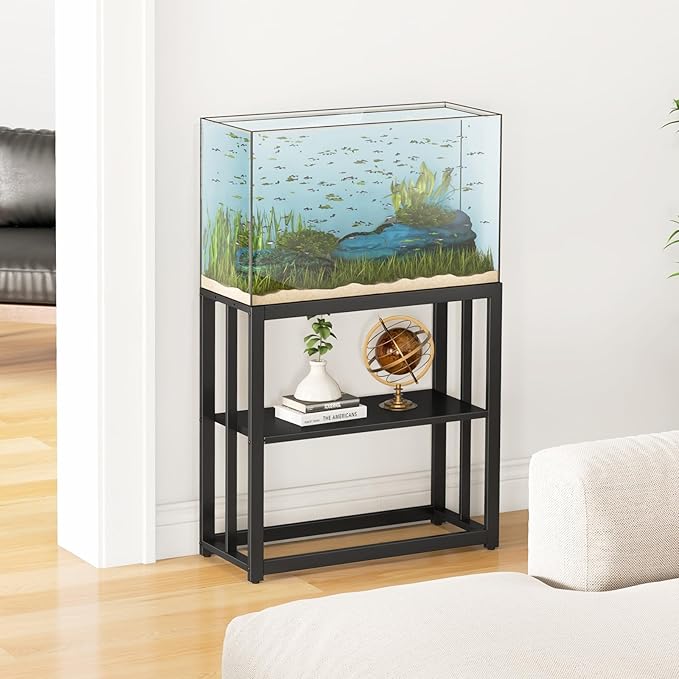 30.7" W x 13" Inch for 20-29 Gallon Long Fish Tank Stand With Storage Shelf, Aquarium Stand With Hooks,Heavy Duty Metal Turtle Reptile Tank Stand, Easy Assemble-PawvioPets