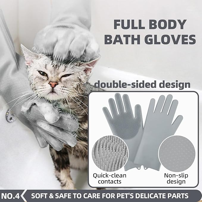 6-in-1 Grey Pet Grooming Kit: Hair Brush, Towel, Washing Gloves, Slicker Brush, and Shampoo Scrubber for Dogs and Cats-PawvioPets