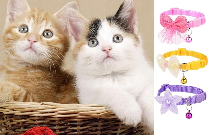 16 PCS Cute Cat Collars Breakaway with Bell for Boy Cats and Girl Cats Gifts (#2-Multicolor Lace)-PawvioPets