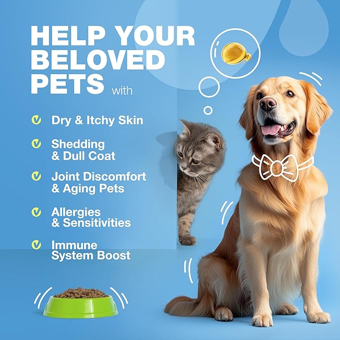 Fish Oil for Dogs and Cats - Skin and Coat Support Supplement for Pets - Omega 3 6 9 Fatty Acids - Itchy Skin, Shedding, Immunity, Joint - EPA DHA - Wild Caught Salmon and Pollock Food Topper-PawvioPets