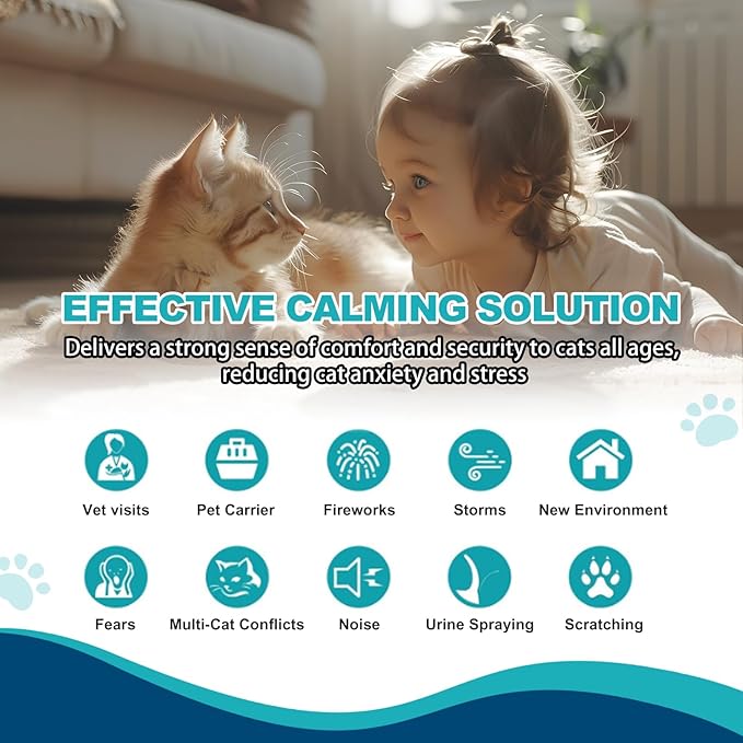 Cat Calming Diffuser, Cat Pheromones Calming Diffuser with 2 Diffuser + 4 Refill 48ml, 6-in-1 Cat Anxiety Relief Cat Pheromone Diffuser Kit 120 Days, Pheromone Diffuser to Calm Cats-PawvioPets