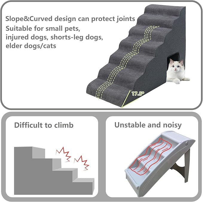 Dog Stairs for High Beds 30-36 inches Tall, 7-Step Pet Stairs/Steps for Small Large Dogs, 30D Foam Pet Steps/Ramp/Ladder for High Bedsides, with 4pcs Dog Ramp for Stairs, Dark Grey-PawvioPets