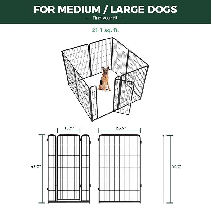 FXW Homeplus Unleashed Indoor Dog Playpen - Stress-Free and Safe Play, Heavy Duty 45 Inch 8 Wire Panels Dog Pen for Large Dogs, Black│Patented-PawvioPets
