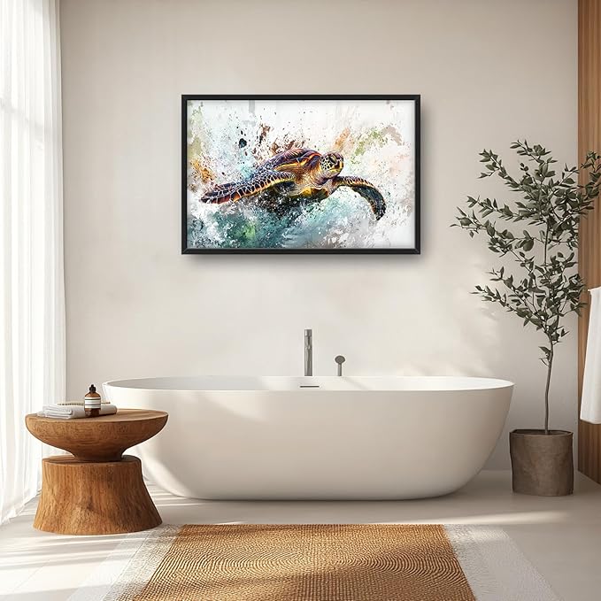 Extra Large Framed Sea Turtle Wall Art,Oversized Abstract Colorful Sea Nautical Wall Decor Pictures for Living Room,Canvas Print Painting Modern Artwork Bedroom Office Bathroom Home Decor 36L x24W-PawvioPets
