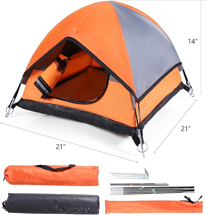 Cat Camping Tent, Cat Tent Bed, Pet Tent for Indoor Cat and Small Dog, Mini Tent (Orange, 21 x 21 x 14 Inches)-PawvioPets