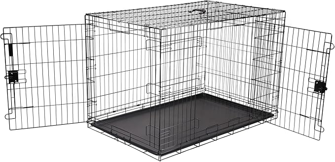 Amazon Basics Durable, Foldable Metal Wire Dog Crate with Tray, Double Door, 48 x 30 x 32.5 in, Black-PawvioPets