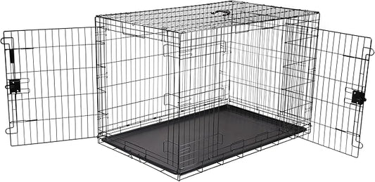 Amazon Basics Durable, Foldable Metal Wire Dog Crate with Tray, Double Door, 48 x 30 x 32.5 in, Black-PawvioPets