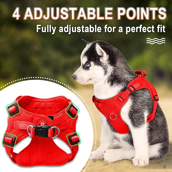 Dog Harness Step in Dog Vest Harness, Reflective Adjustable Puppy No Pull Harness Breathable Soft for Small and Medium Dogs Cats, Red, S-PawvioPets