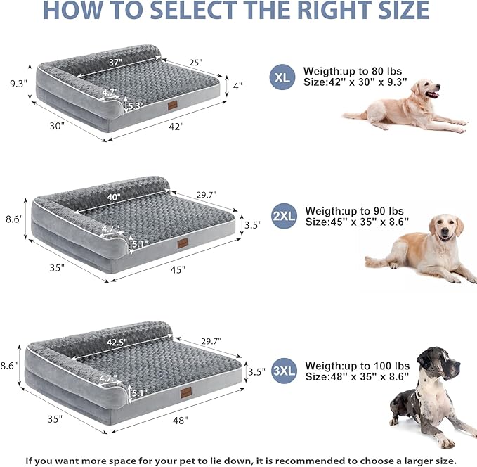BFPETHOME Orthopedic Dog Beds for Large Dogs-Waterproof Sofa Dog Bed with Removable Washable Cover, Big Pet Bed with Waterproof Lining and Nonskid Bottom,Pet Bed for Large Dogs-PawvioPets