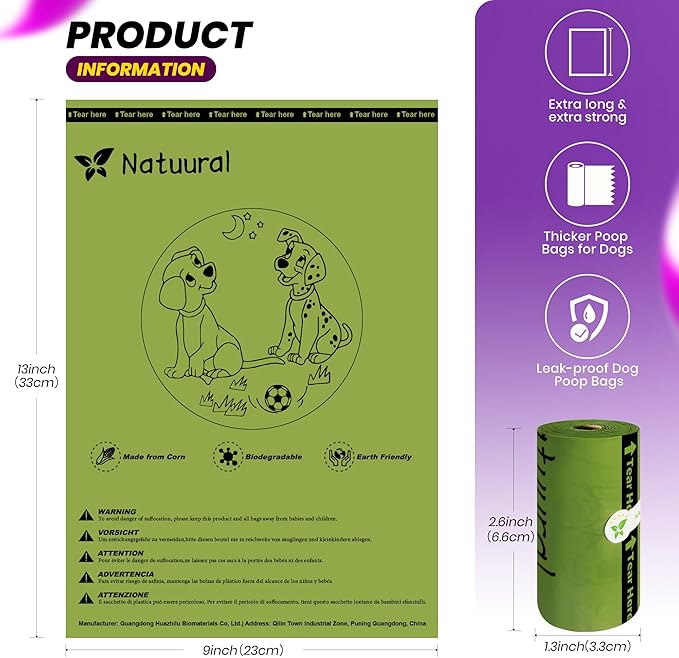 Dog Poop Bags-150 Counts with Holder (10 Rolls), Biodegradable Poop Bags, Eco-friendly and Easy to Open, Thick Dog Waste Bags (Green)-PawvioPets