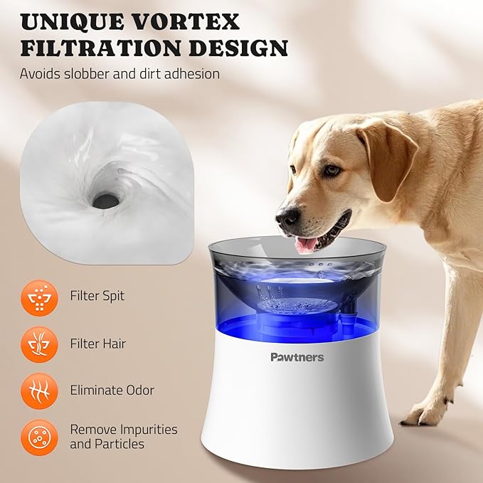 Dog Water Fountain with Vortex Filtration Design, 3.5L/123oz Elevated Dog Water Bowl for Large Medium Dogs & Cats, Automatic No Spill Water Dispenser with Deep Drinking Area and Ultra-Quiet Pump-PawvioPets