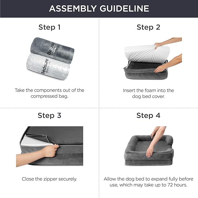 Bedsure Orthopedic Dog Beds Large Sized Dog - Washable Large Dog Cat Bed Waterproof, Comfort Dogs Couch Sofa with Washable Removable Cover, Pet Bed with Nonskid Bottom, Dark Grey, 35"-PawvioPets