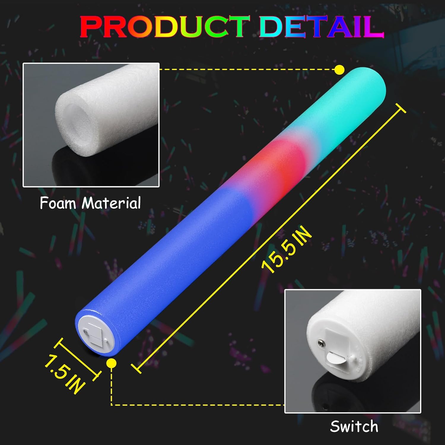 35 Pcs Foam Glow Sticks Bulk, LED Light Up Foam Sticks, Glow in the Dark Party Supplies for Adults Wedding Halloween Birthday Christmas Rave Party Favors 3 Flash Modes