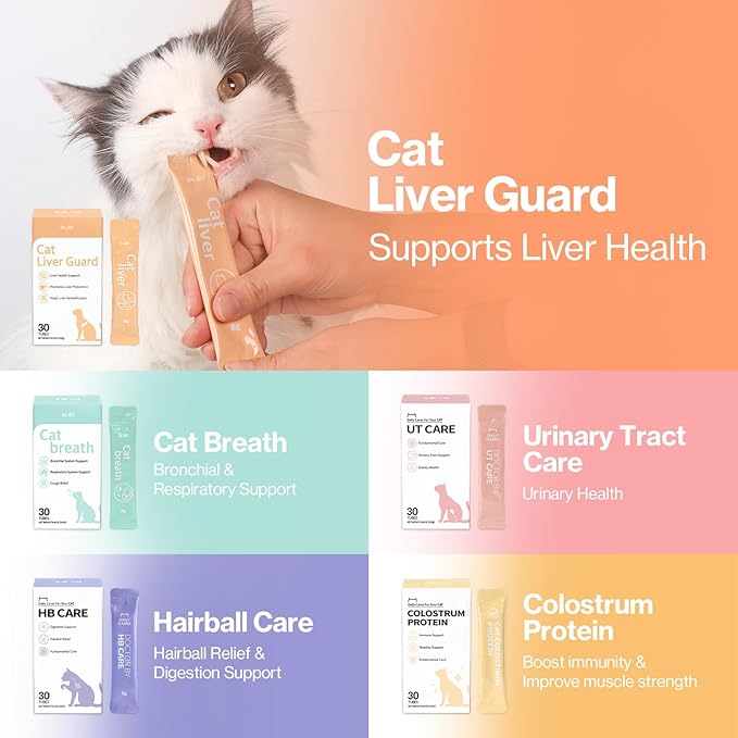 Dr.by Cat Liver Guard Squeezable Liver Supplement for Cats Feline Hepatic Support with Milk Thistle, Artemisia annua(SPB-201), Taurine lickable Formula Individually Packaged-PawvioPets