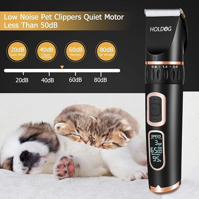 Dog Clippers Professional Heavy Duty Grooming Clipper 3-Speed Low Noise High Power Rechargeable Cordless Pet Tools for Small & Large Dogs Cats Pets with Thick Coats-PawvioPets