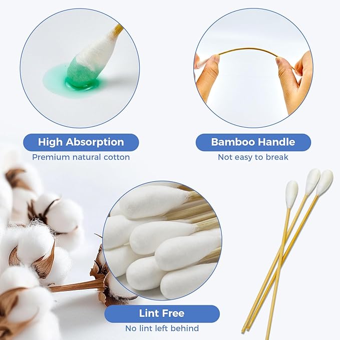 GOLD HONEY 6 Inch Large Cotton Swabs, 100PCS Dog Ear Swabs with Bamboo Handle for Dogs, Pet-Specific, Gentle Design, Lint-Free, Canine Cotton Stick Ear Cleaning-PawvioPets