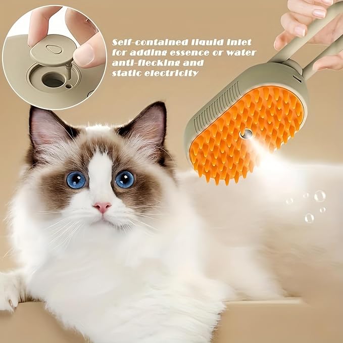 Brown+Essence 3 in 1 Steamy Pet Brush - Spritz Defur Comb for Cats & Dogs Grooming Tool (Brown+Essence)-PawvioPets