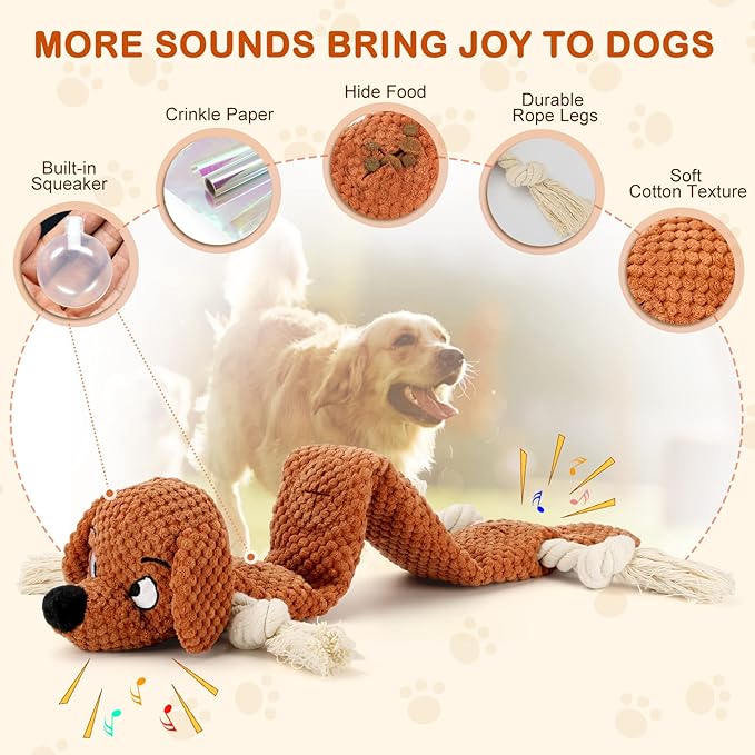 Dog Toys,Squeaky Dog Chew Toy with Crinkle Paper,Interactive Tough Plush Rope Toys for Small Medium Large Dogs with Gift Boxes-PawvioPets