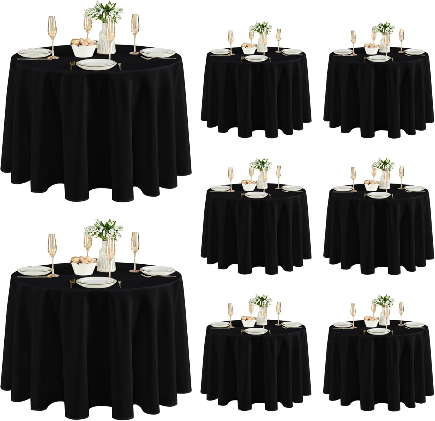Fitable 8 Pack Round Tablecloths: Stain Resistant Wrinkle Free Circle Table Clothes, Washable Reusable Polyester Table Covers for Wedding Party Birthday Banquet Reception(Black, 120 Inch)