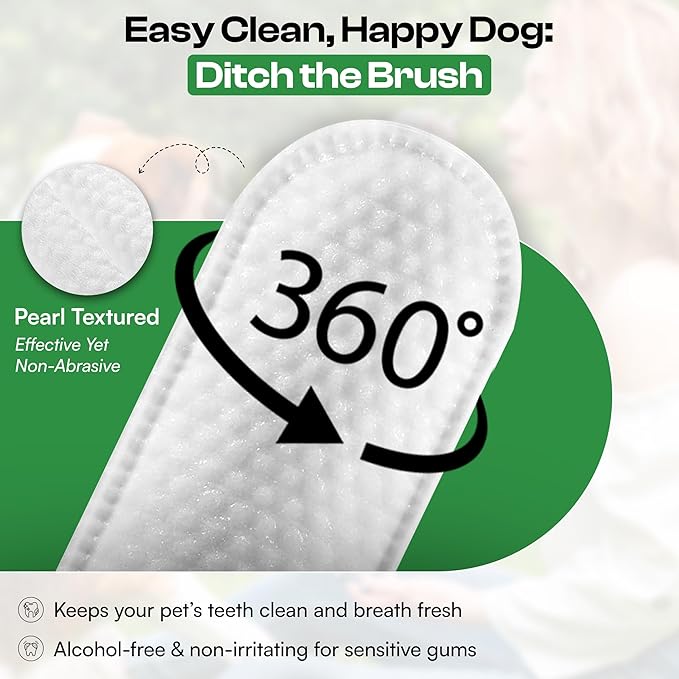 Dog Teeth Cleaning Wipes, Fights Plaque, Freshens Breath & Promotes Gum Health, No-Rinse Finger Toothbrush, Gentle & Naturally Safe, Completes Your Dog Tooth Brushing Kit, 50 Count-PawvioPets
