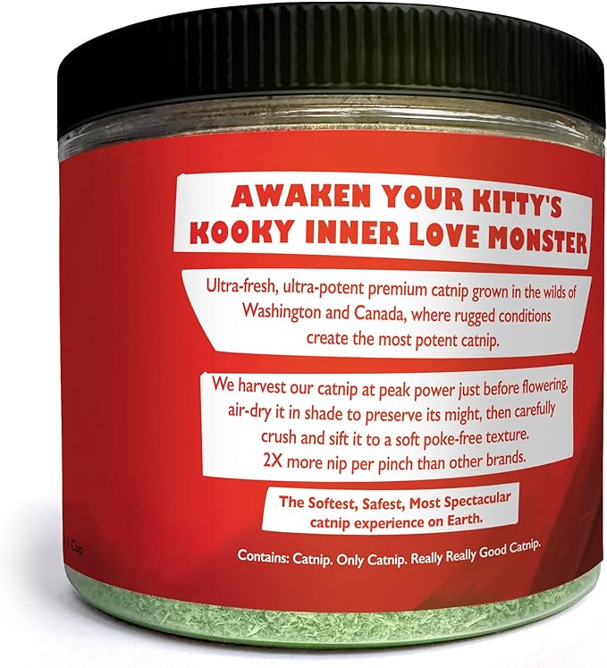 Fiend Catnip Safety-Cut 100% Pure Potent Fine Cat Nip for Cats & Kittens – Ultra Potent, North American – 1 Cup (34.5g) Canister – Go Ahead, Create a Monster!-PawvioPets