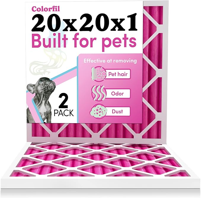 Colorfil 20x20x1 Air Filter (2-Pack) | Made in the USA | Color Changing | Remove Cat and Dog Odor | MERV 8 for Pet Hair Dander and Dust | 19.5"x19.5"x0.75" Exact Size-PawvioPets