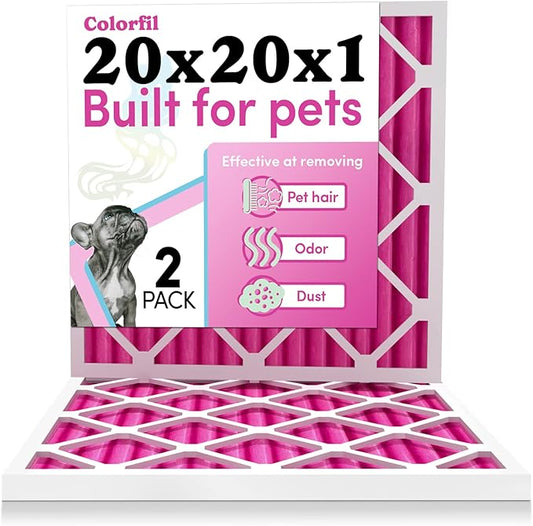 Colorfil 20x20x1 Air Filter (2-Pack) | Made in the USA | Color Changing | Remove Cat and Dog Odor | MERV 8 for Pet Hair Dander and Dust | 19.5"x19.5"x0.75" Exact Size-PawvioPets