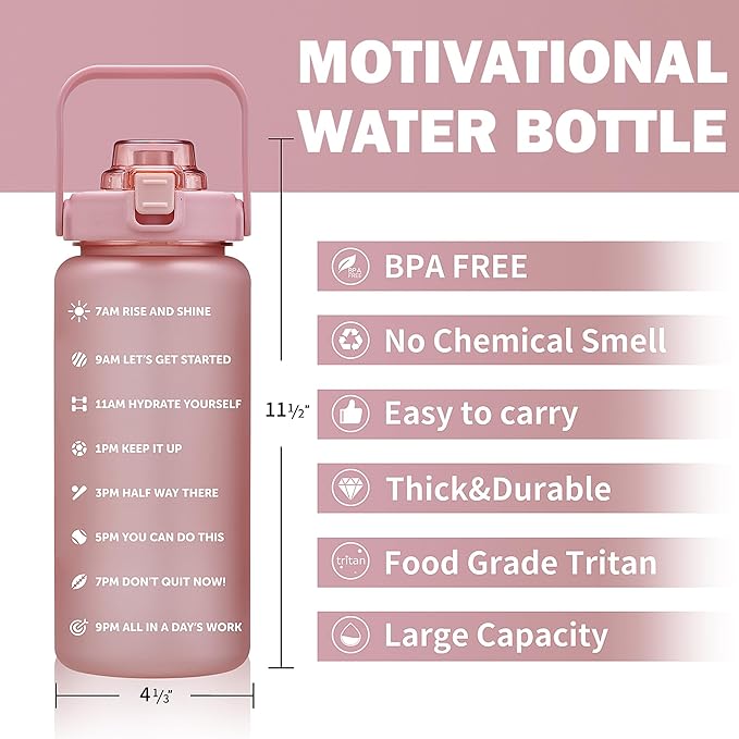 64oz,100oz,128oz Large Motivational Water Bottle with Time Marker, Leakproof & BPA Free Half Gallon Big Water Bottle with Straw Handle Tritan Frosted Water Jug for Gym,Fitness,Outdoor Sports-PawvioPets