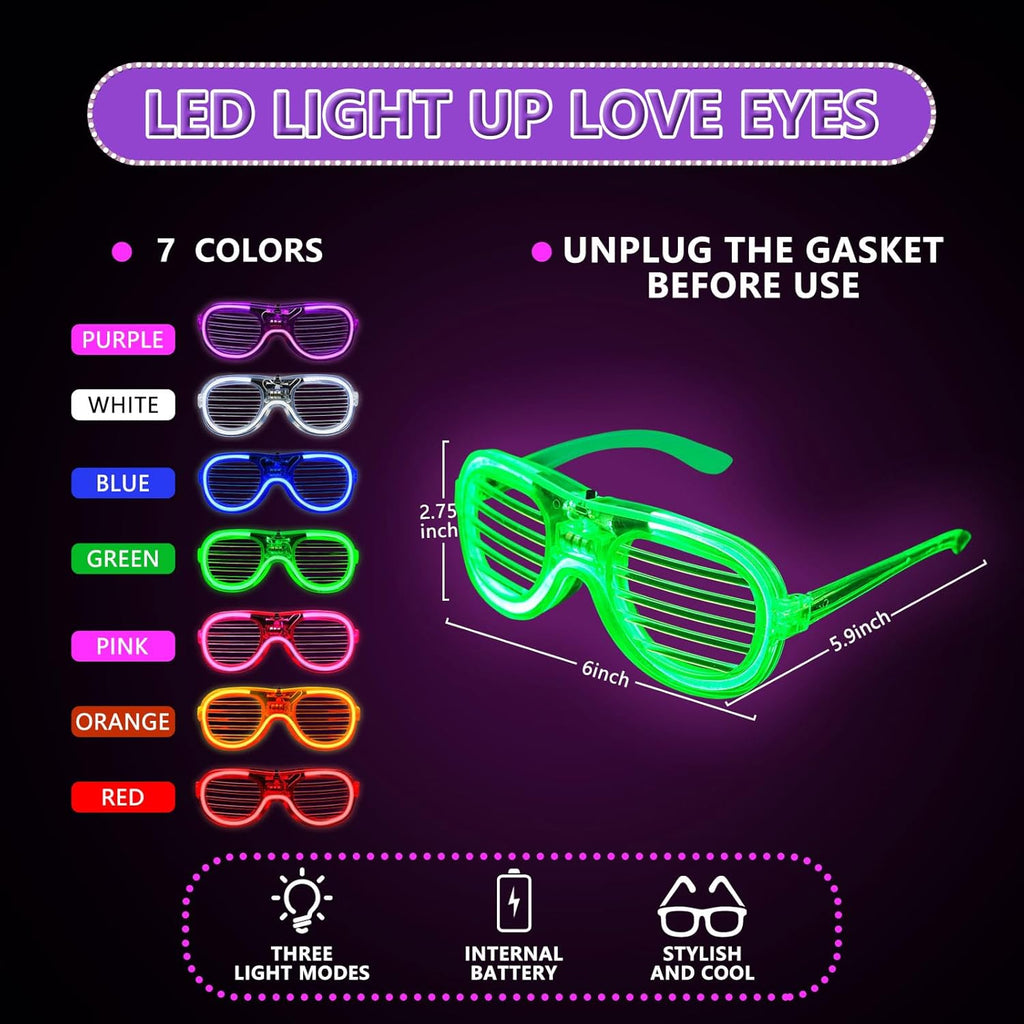 42 Packs LED Glasses 7 Neon Colors（ 2 NEW Neon Colors Added ）glow in the dark party supplies Favor for Kids Adult Glow sticks Light Up Glasses fit Holiday Birthday Valentine's Day Halloween Christmas