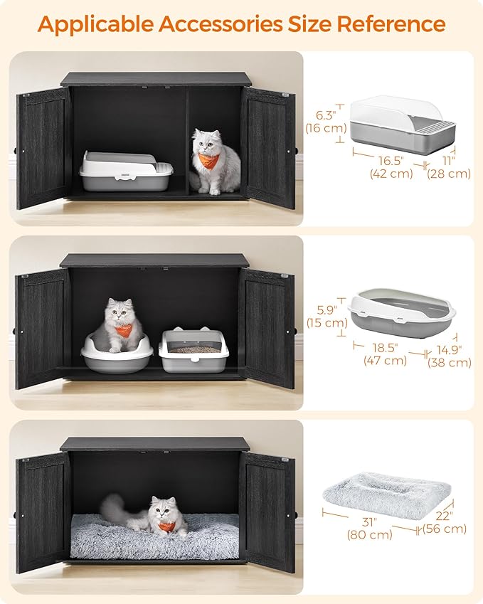 Feandrea Cat Litter Box Enclosure, Litter Box Furniture Hidden with Removable Divider, Indoor Cat House, End Table, 31.5 x 20.9 x 19.7 Inches, Ink Black UPCL002B01-PawvioPets